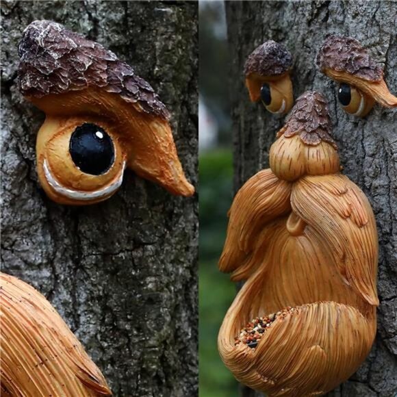 SUQ I OME Small Tree Faces Bird Feeder Decor Outdoor – Tree Hugger Yard Art - Picture 6 of 7